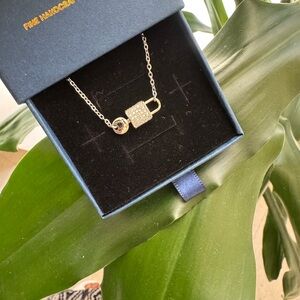 Silver Rhodium Plated Padlock Necklace with Chain